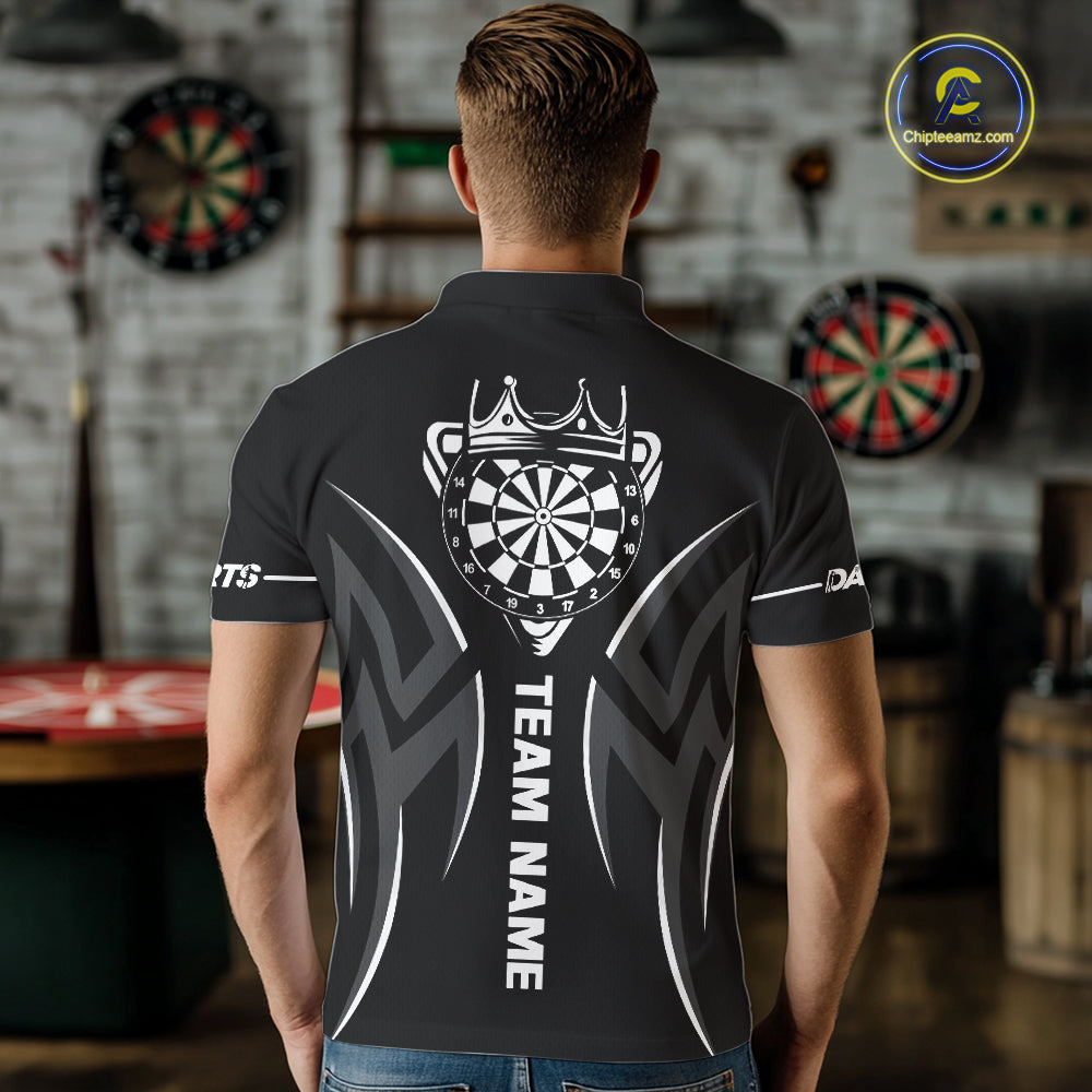 Black And White Dartboard Crown Dart Shirts For Men Custom Dart Jersey Team Polo & Quarter Zip TDM7524