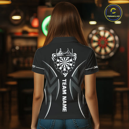 Black And White Dartboard Crown Dart Shirts For Women Custom Dart Jersey Team Polo & Quarter Zip TDM7524