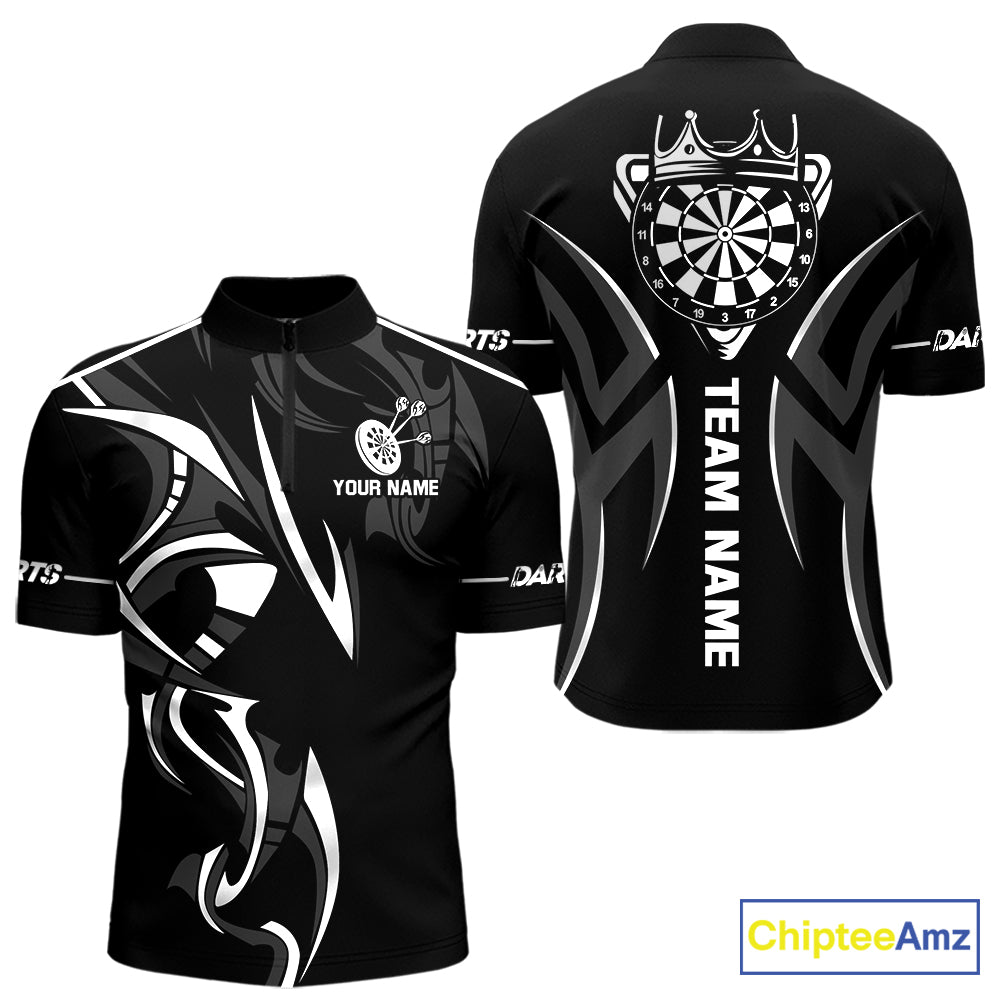 Black And White Dartboard Crown Dart Shirts For Men Custom Dart Jersey Team Polo & Quarter Zip TDM7524