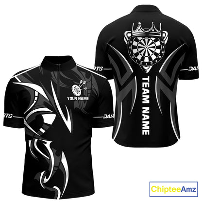 Black And White Dartboard Crown Dart Shirts For Men Custom Dart Jersey Team Polo & Quarter Zip TDM7524