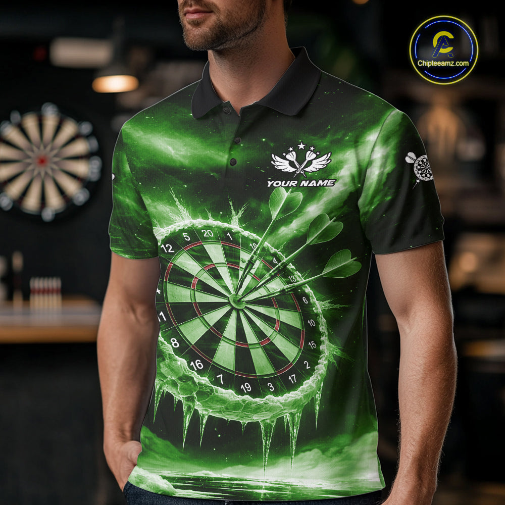 Personalized Green Dartboard Icy Darts Shirt For Men Custom Darts Jersey Team Polo & 1/4 Zip TDM7525