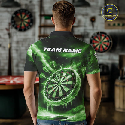 Personalized Green Dartboard Icy Darts Shirt For Men Custom Darts Jersey Team Polo & 1/4 Zip TDM7525