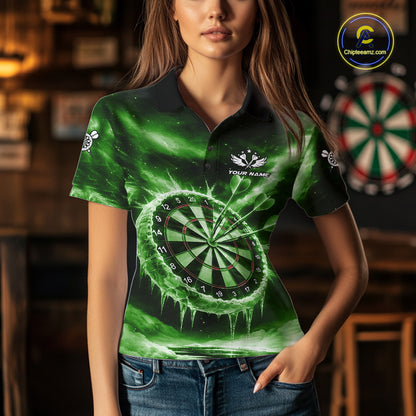 Personalized Green Dartboard Icy Darts Shirt For Women Custom Darts Jersey Team Polo & 1/4 Zip TDM7525
