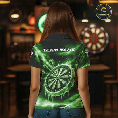 Personalized Green Dartboard Icy Darts Shirt For Women Custom Darts Jersey Team Polo & 1/4 Zip TDM7525