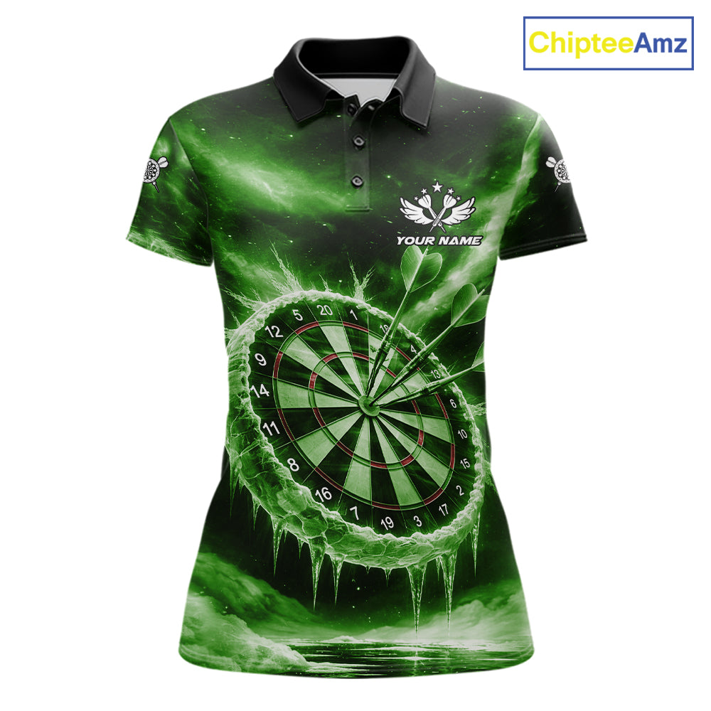 Personalized Green Dartboard Icy Darts Shirt For Women Custom Darts Jersey Team Polo & 1/4 Zip TDM7525