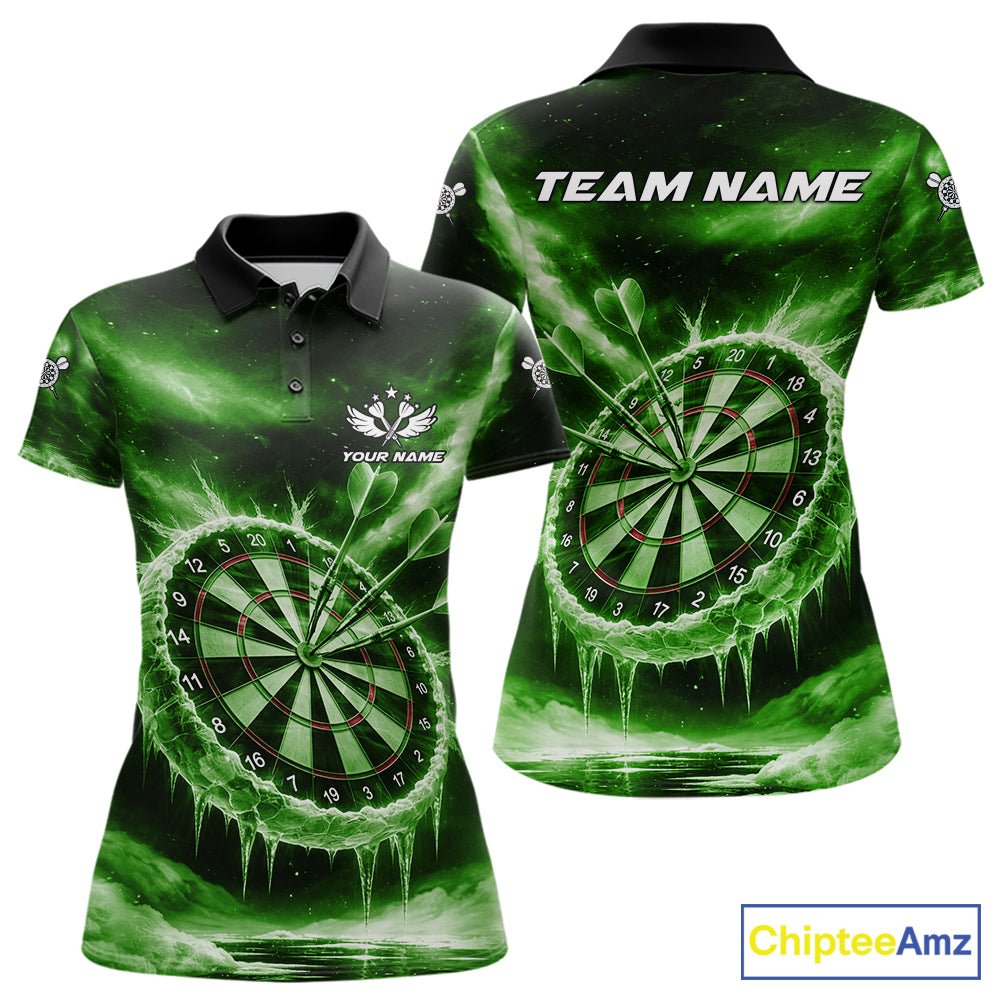 Personalized Green Dartboard Icy Darts Shirt For Women Custom Darts Jersey Team Polo & 1/4 Zip TDM7525