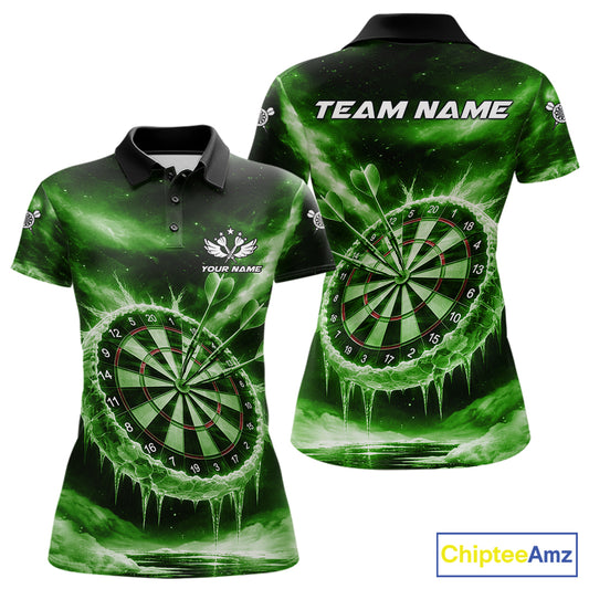 Personalized Green Dartboard Icy Darts Shirt For Women Custom Darts Jersey Team Polo & 1/4 Zip TDM7525