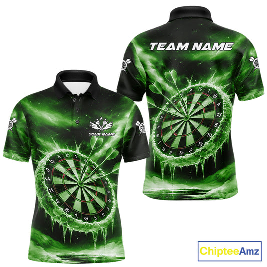 Personalized Green Dartboard Icy Darts Shirt For Men Custom Darts Jersey Team Polo & 1/4 Zip TDM7525