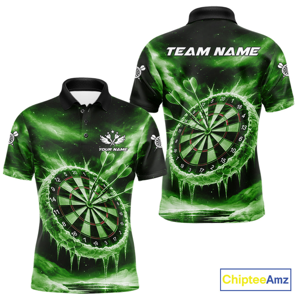 Personalized Green Dartboard Icy Darts Shirt For Men Custom Darts Jersey Team Polo & 1/4 Zip TDM7525