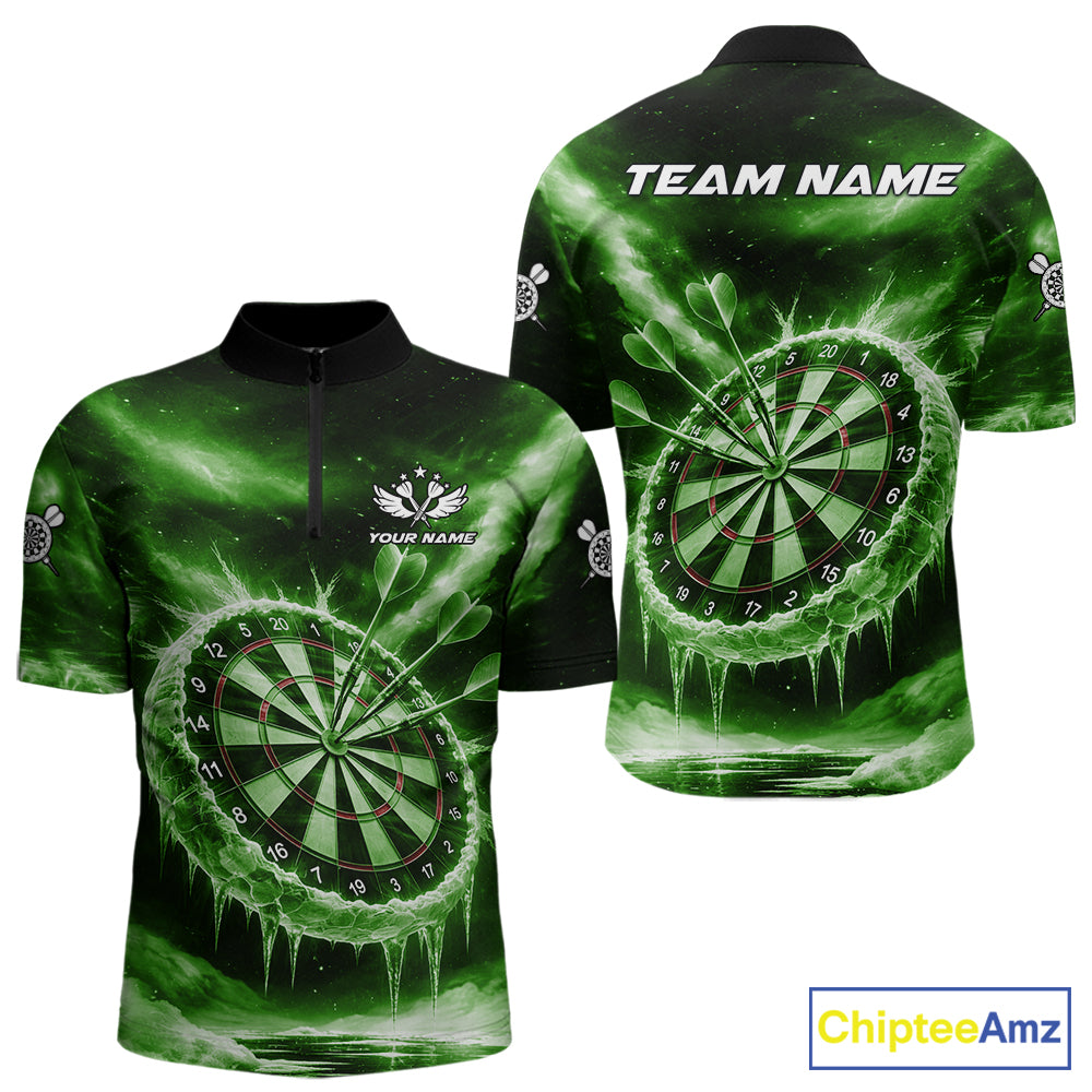 Personalized Green Dartboard Icy Darts Shirt For Men Custom Darts Jersey Team Polo & 1/4 Zip TDM7525