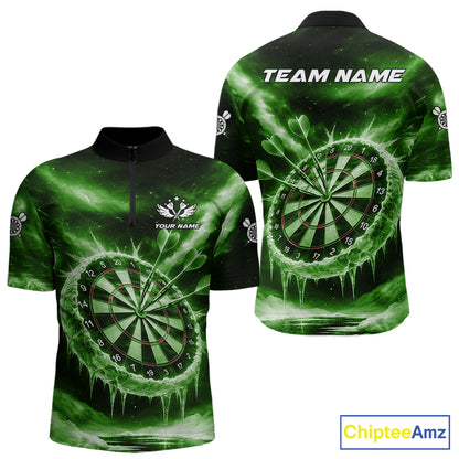 Personalized Green Dartboard Icy Darts Shirt For Men Custom Darts Jersey Team Polo & 1/4 Zip TDM7525