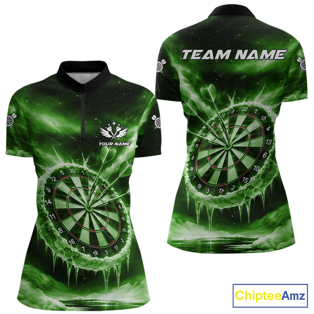 Personalized Green Dartboard Icy Darts Shirt For Women Custom Darts Jersey Team Polo & 1/4 Zip TDM7525