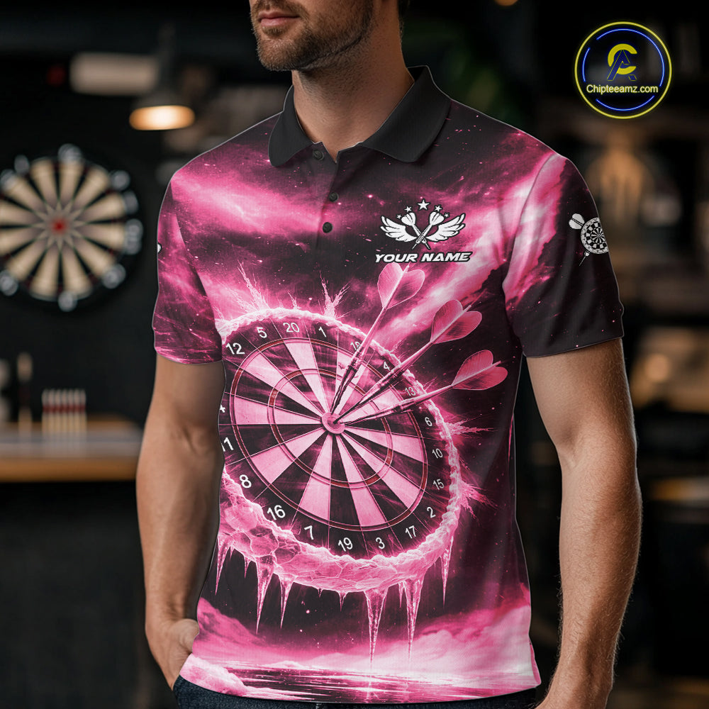 Personalized Pink Dartboard Icy Darts Shirt For Men Custom Darts Jersey Team Polo & 1/4 Zip TDM7526