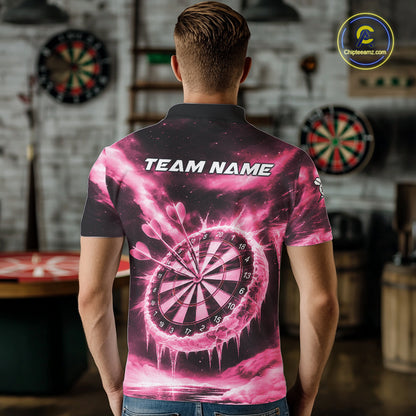 Personalized Pink Dartboard Icy Darts Shirt For Men Custom Darts Jersey Team Polo & 1/4 Zip TDM7526