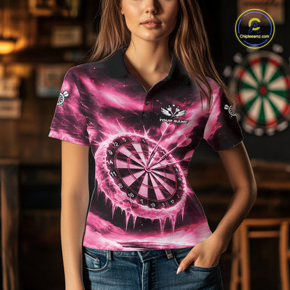 Personalized Pink Dartboard Icy Darts Shirt For Women Custom Darts Jersey Team Polo & 1/4 Zip TDM7526