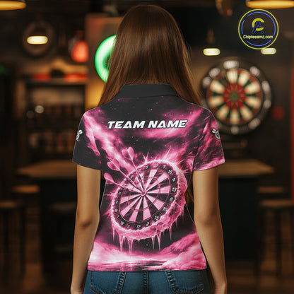 Personalized Pink Dartboard Icy Darts Shirt For Women Custom Darts Jersey Team Polo & 1/4 Zip TDM7526