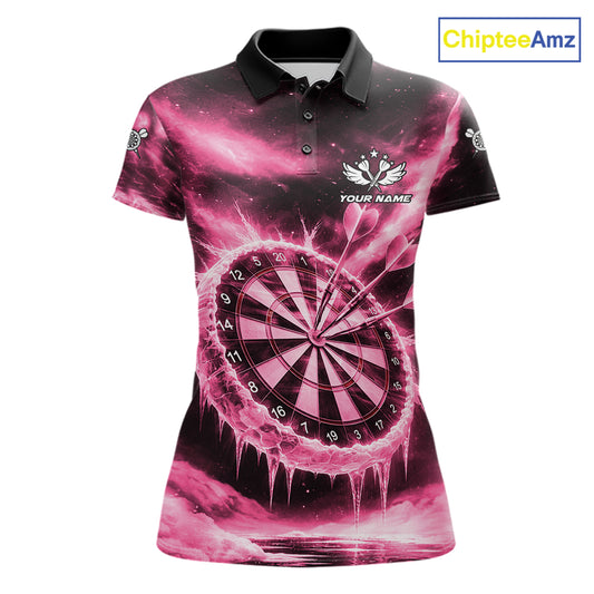 Personalized Pink Dartboard Icy Darts Shirt For Women Custom Darts Jersey Team Polo & 1/4 Zip TDM7526