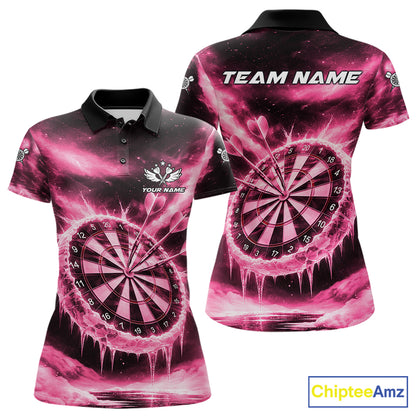 Personalized Pink Dartboard Icy Darts Shirt For Women Custom Darts Jersey Team Polo & 1/4 Zip TDM7526