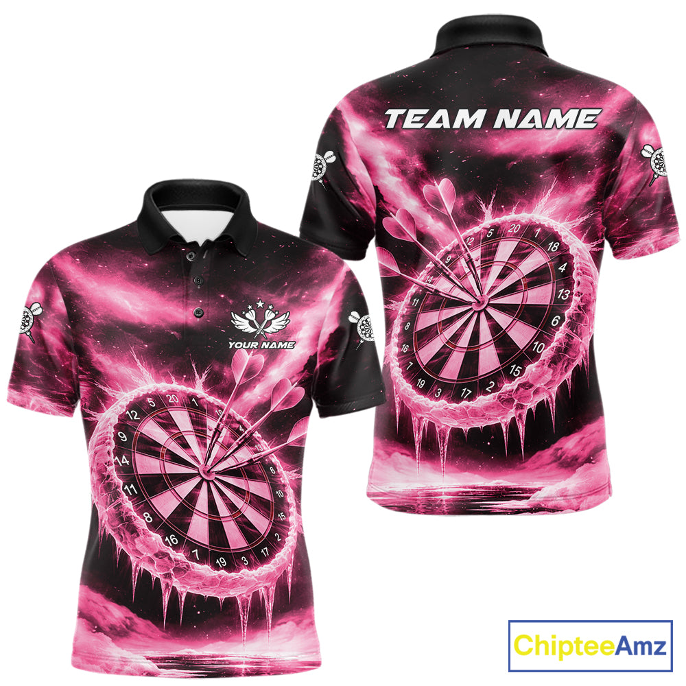 Personalized Pink Dartboard Icy Darts Shirt For Men Custom Darts Jersey Team Polo & 1/4 Zip TDM7526
