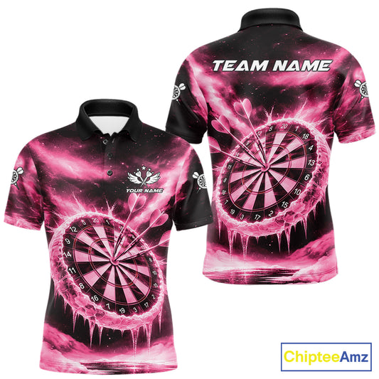 Personalized Pink Dartboard Icy Darts Shirt For Men Custom Darts Jersey Team Polo & 1/4 Zip TDM7526