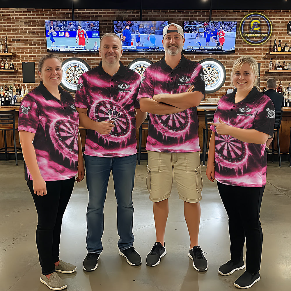 Personalized Pink Dartboard Icy Darts Shirt For Women Custom Darts Jersey Team Polo & 1/4 Zip TDM7526