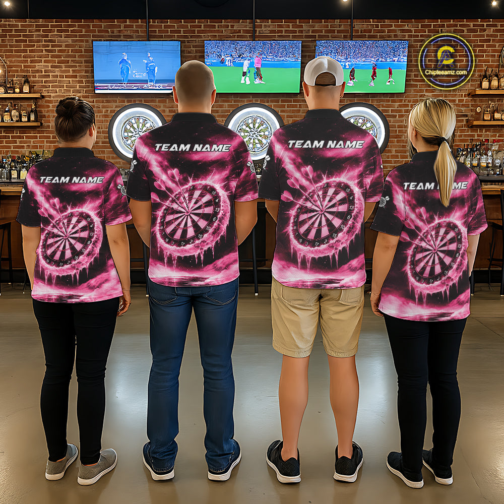 Personalized Pink Dartboard Icy Darts Shirt For Women Custom Darts Jersey Team Polo & 1/4 Zip TDM7526