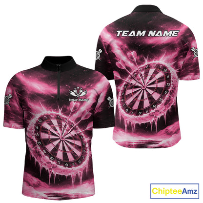 Personalized Pink Dartboard Icy Darts Shirt For Men Custom Darts Jersey Team Polo & 1/4 Zip TDM7526