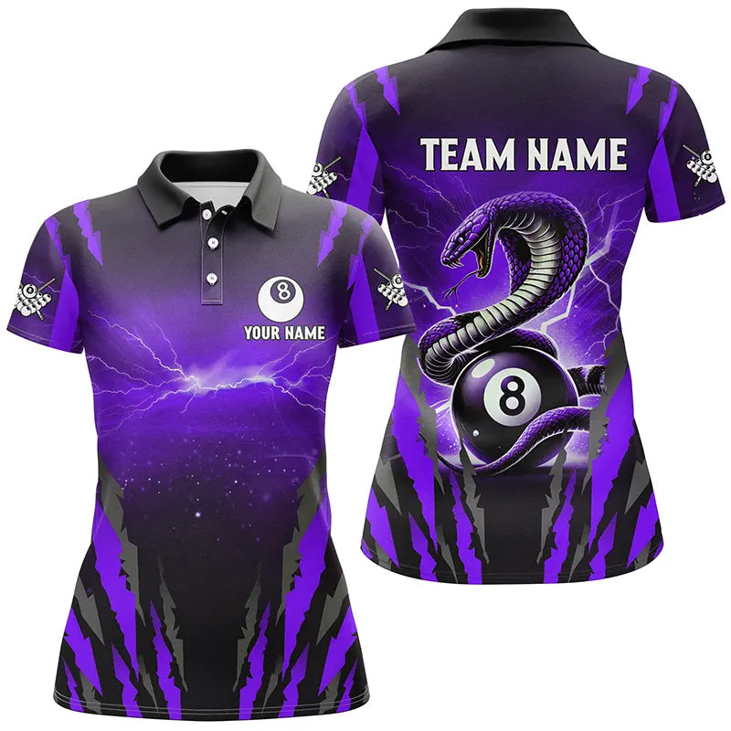 Personalized Thunder Lightning Cobra Snake Women Billiard Shirt, 8 Ball Billiard Team Jerseys |Purple TDM2749