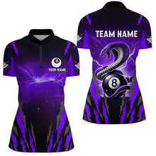 Load image into Gallery viewer, Personalized Thunder Lightning Cobra Snake Women Billiard Shirt, 8 Ball Billiard Team Jerseys |Purple TDM2749