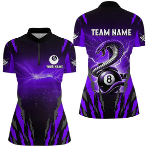 Personalized Thunder Lightning Cobra Snake Women Billiard Shirt, 8 Ball Billiard Team Jerseys |Purple TDM2749