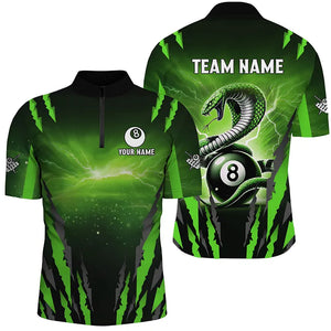 Personalized Thunder Lightning Cobra Snake Men Billiard Shirt, 8 Ball Billiard Team Jerseys |Green TDM2750