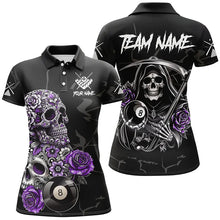 Load image into Gallery viewer, Personalized Purple Funny Skull Roses 8 Ball Billiard Shirts For Women Custom Pool Team Shirts Design TDM2756