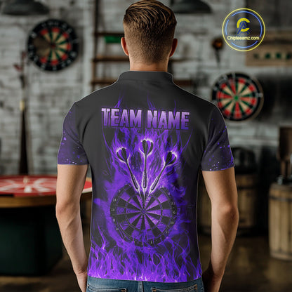 Purple Flame Skull Dartboard Shirt For Men Custom Darts League Team Jersey Polo & Quarter Zip TDM5009