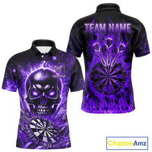 Load image into Gallery viewer, Purple Flame Skull Dartboard Shirt For Men Custom Darts League Team Jersey Polo &amp; Quarter Zip TDM5009