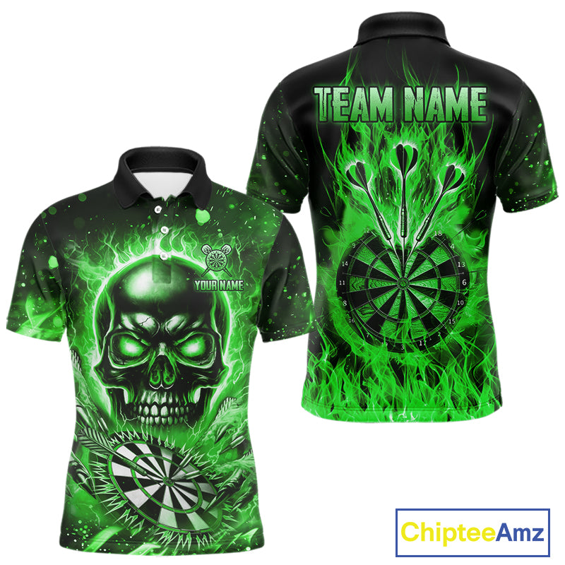 Green Flame Skull Dartboard Shirt For Men Custom Darts League Team Jersey Polo & Quarter Zip TDM5010