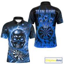 Load image into Gallery viewer, Blue Flaming Skull Dartboard Shirt For Men Custom Darts League Team Jersey Polo &amp; Quarter Zip TDM5011