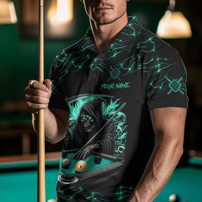 Turquoise Funny Grim Reaper 9 Ball Pool Men Billiard Shirts Custom Lightning Billiard Jerseys TDM7896