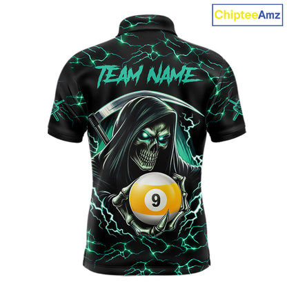 Turquoise Funny Grim Reaper 9 Ball Pool Men Billiard Shirts Custom Lightning Billiard Jerseys TDM7896