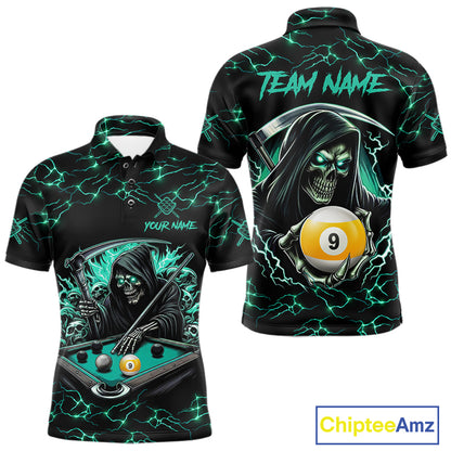 Turquoise Funny Grim Reaper 9 Ball Pool Men Billiard Shirts Custom Lightning Billiard Jerseys TDM7896