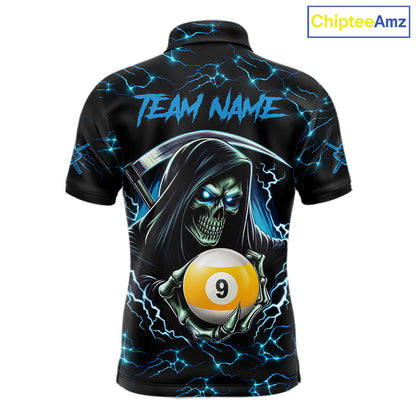 Blue Funny Grim Reaper 9 Ball Pool Men Billiard Shirts Custom Lightning Billiard Jerseys TDM7897
