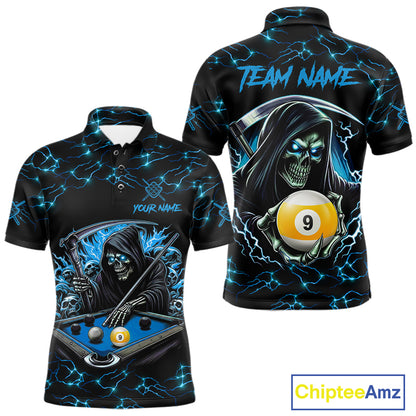 Blue Funny Grim Reaper 9 Ball Pool Men Billiard Shirts Custom Lightning Billiard Jerseys TDM7897