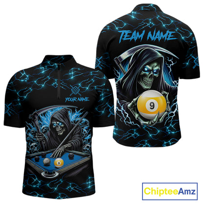 Blue Funny Grim Reaper 9 Ball Pool Men Billiard Shirts Custom Lightning Billiard Jerseys TDM7897