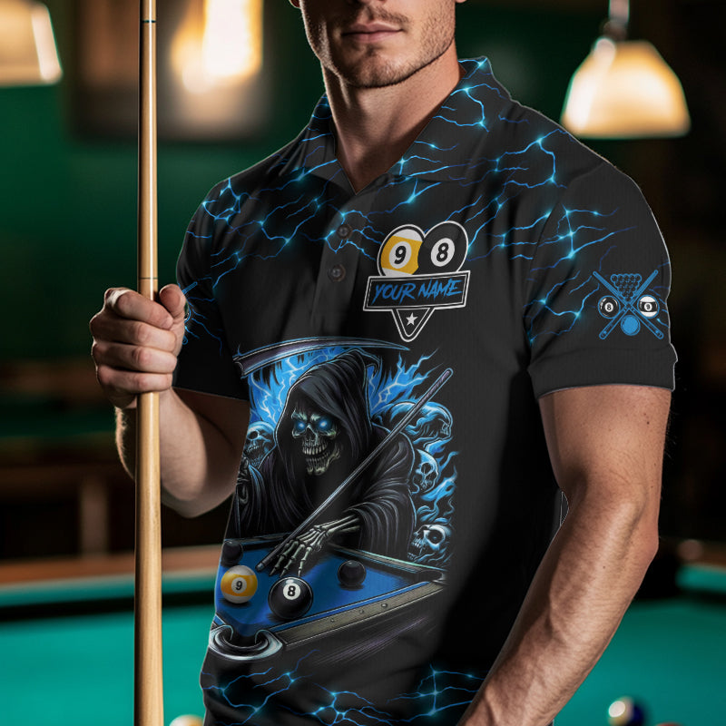 Blue Grim Reaper Yin-Yang Lightning Billiard Shirts For Men Custom 8 Ball & 9 Ball Pool Team Jersey TDM7898