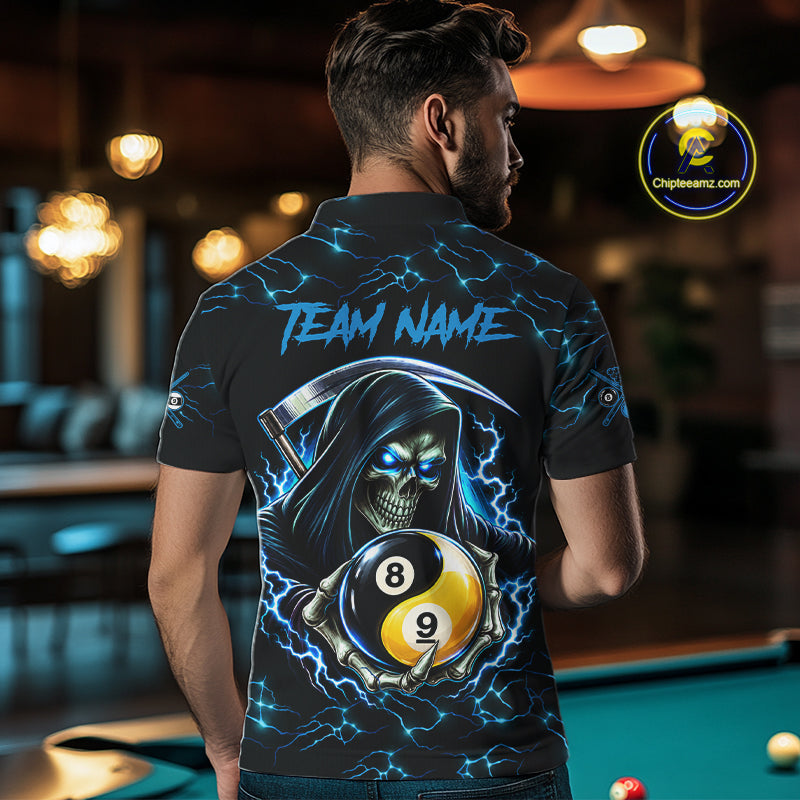 Blue Grim Reaper Yin-Yang Lightning Billiard Shirts For Men Custom 8 Ball & 9 Ball Pool Team Jersey TDM7898