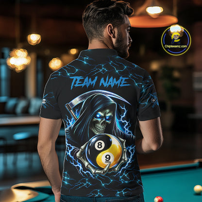 Blue Grim Reaper Yin-Yang Lightning Billiard Shirts For Men Custom 8 Ball & 9 Ball Pool Team Jersey TDM7898