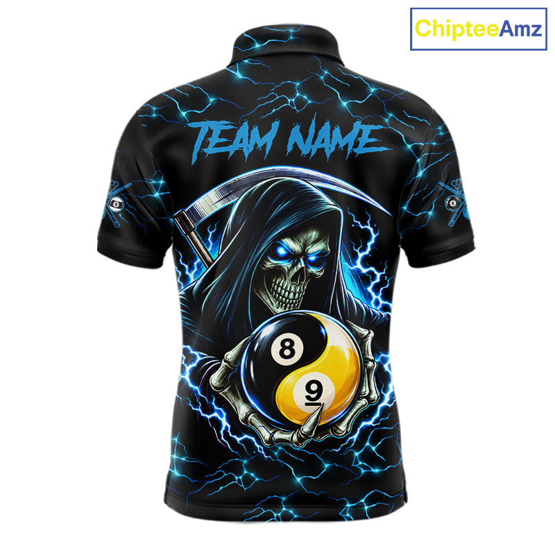 Blue Grim Reaper Yin-Yang Lightning Billiard Shirts For Men Custom 8 Ball & 9 Ball Pool Team Jersey TDM7898
