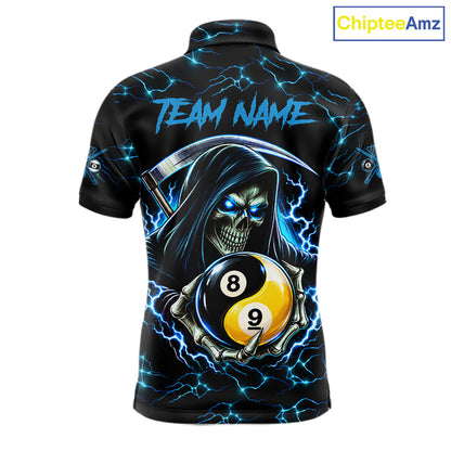 Blue Grim Reaper Yin-Yang Lightning Billiard Shirts For Men Custom 8 Ball & 9 Ball Pool Team Jersey TDM7898