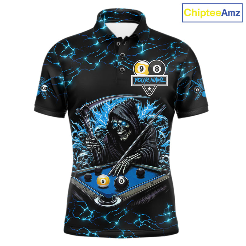 Blue Grim Reaper Yin-Yang Lightning Billiard Shirts For Men Custom 8 Ball & 9 Ball Pool Team Jersey TDM7898