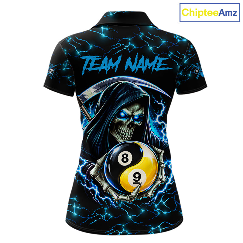 Blue Grim Reaper Yin-Yang Lightning Billiard Shirts For Women Custom 8 Ball & 9 Ball Pool Team Jersey TDM7898