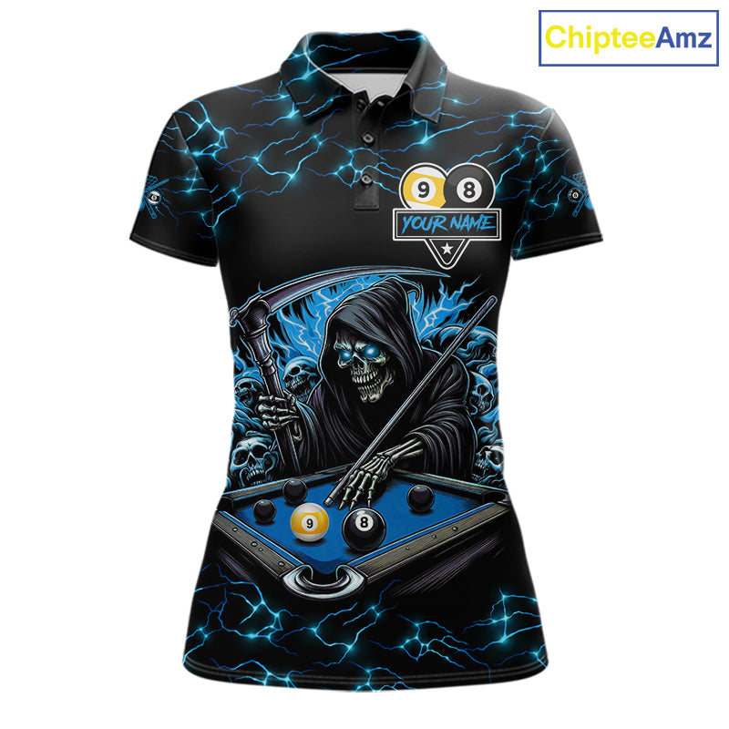 Blue Grim Reaper Yin-Yang Lightning Billiard Shirts For Women Custom 8 Ball & 9 Ball Pool Team Jersey TDM7898